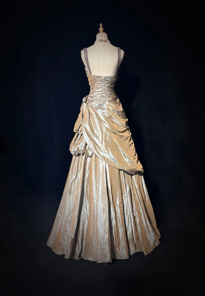 Vintage Ballkleider Abschlussball Kleid Sweetheart Mit Trägern Champagner Perlen Lang Formales Kleid N2451