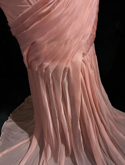 Vintage Meerjungfrau Halter Rosa Mit Falten Ärmelloses Langes Abendkleid Ballkleid Geburtstag Prom Kleider N2447
