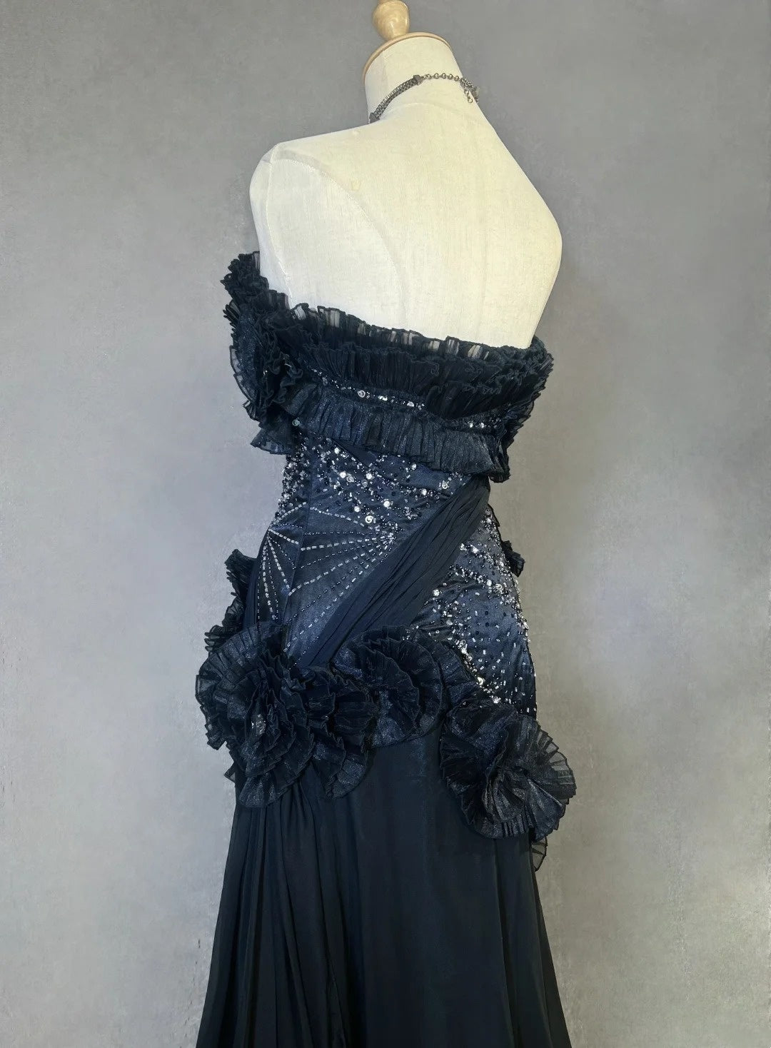 Vintage Prom Dresses Meerjungfrau Sweetheart Black Tie Kleid Chiffon mit Perlen 1980er Jahre Lange Abendkleid N2621