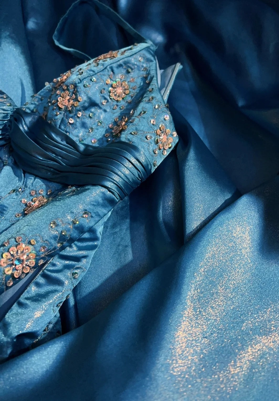 Vintage Abschlussballkleider Meerjungfrau Spaghettiträger Blau Satin 1990er Jahre Langes formelles Abendkleid N2645
