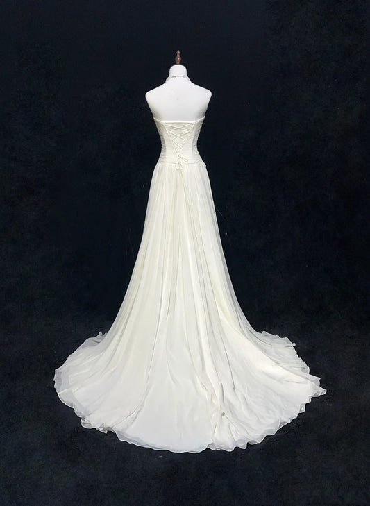 Timeless Wedding Dresses A Line Strapless White Chiffon With Appliqued Long Bridal Gown N3013