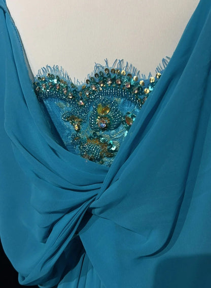 Robes de bal gothiques glamour sirène, bretelles fines, mousseline bleue sans manches avec perles, robe de soirée semi-formelle N3819
