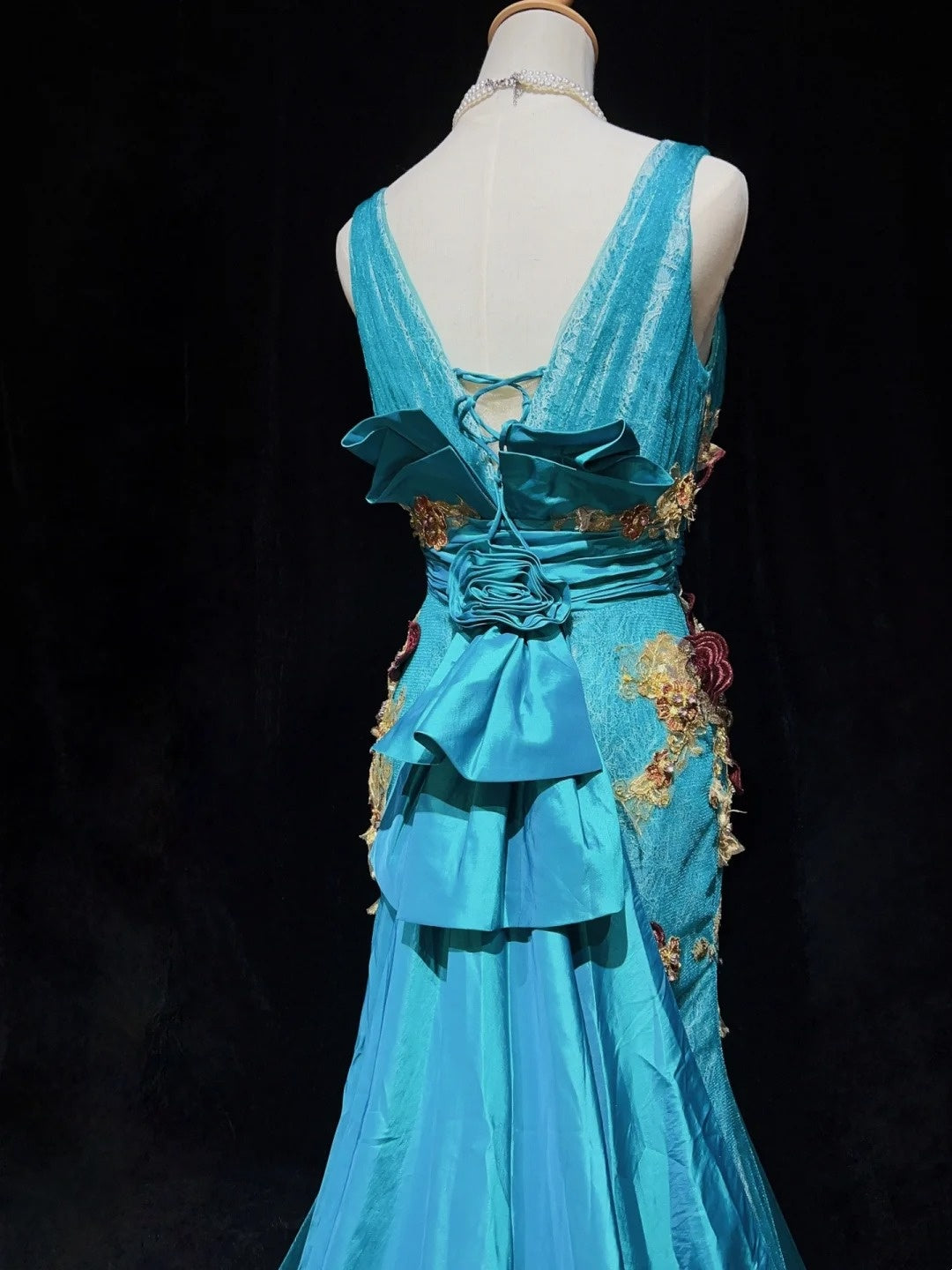 Inspiration Robes de bal vintage Sirène Cœur Bleu Tulle Dentelle Années 80 avec Appliques Robes de soirée N3365