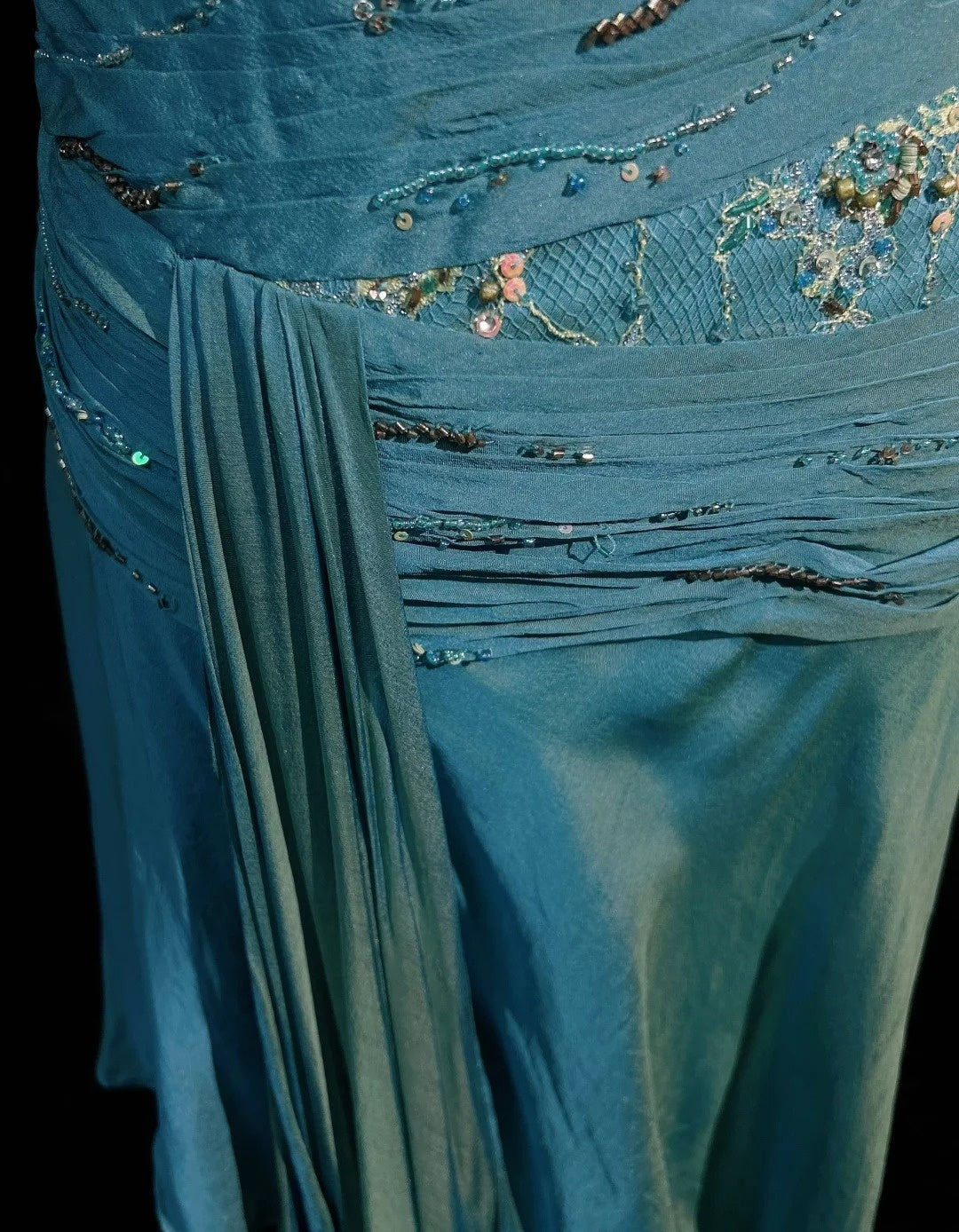 Robes de bal vintage coupe trapèze années 2000 à fines bretelles en mousseline bleue avec perles dentelle longue robe de soirée N2459