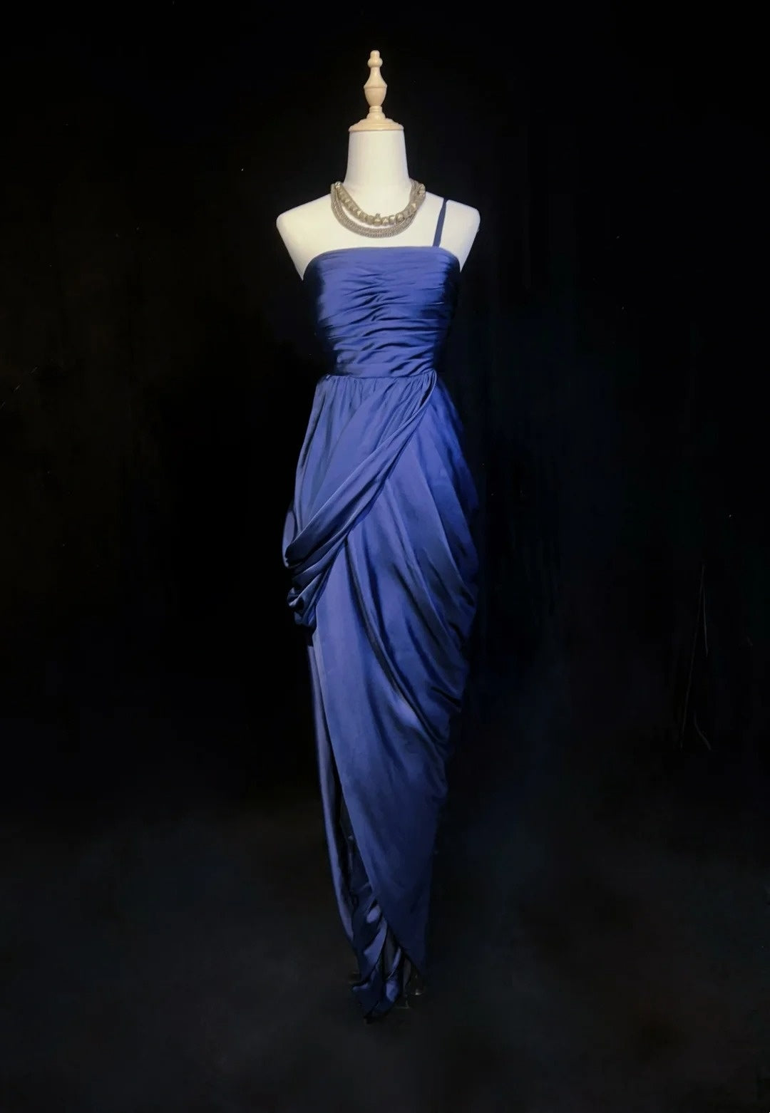 Robes de bal vintage fourreau bleu marine satin années 1990 longue robe de soirée formelle N2663