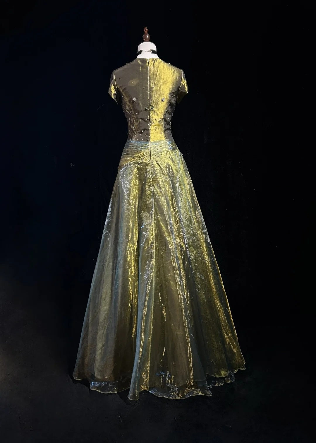 Vintage Abschlussballkleider Ballkleid Quadratischer Ausschnitt Olivgrün 80er Jahre Mit Perlen Lang Formelle Abendgarderobe N3873