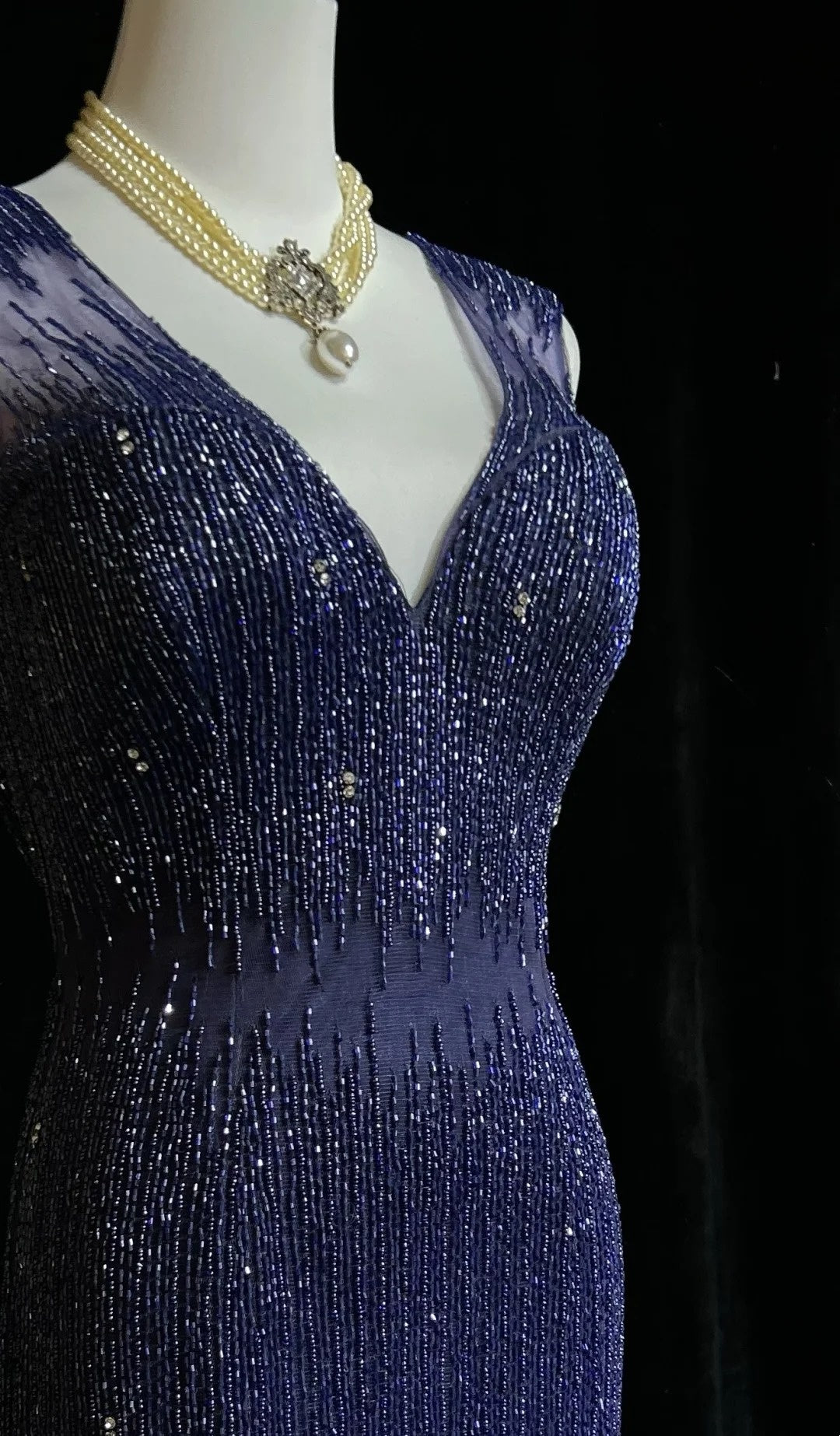 Robes de bal vintage sirène col en V bleu royal années 90 avec perles dos nu longue robe de soirée formelle N2505