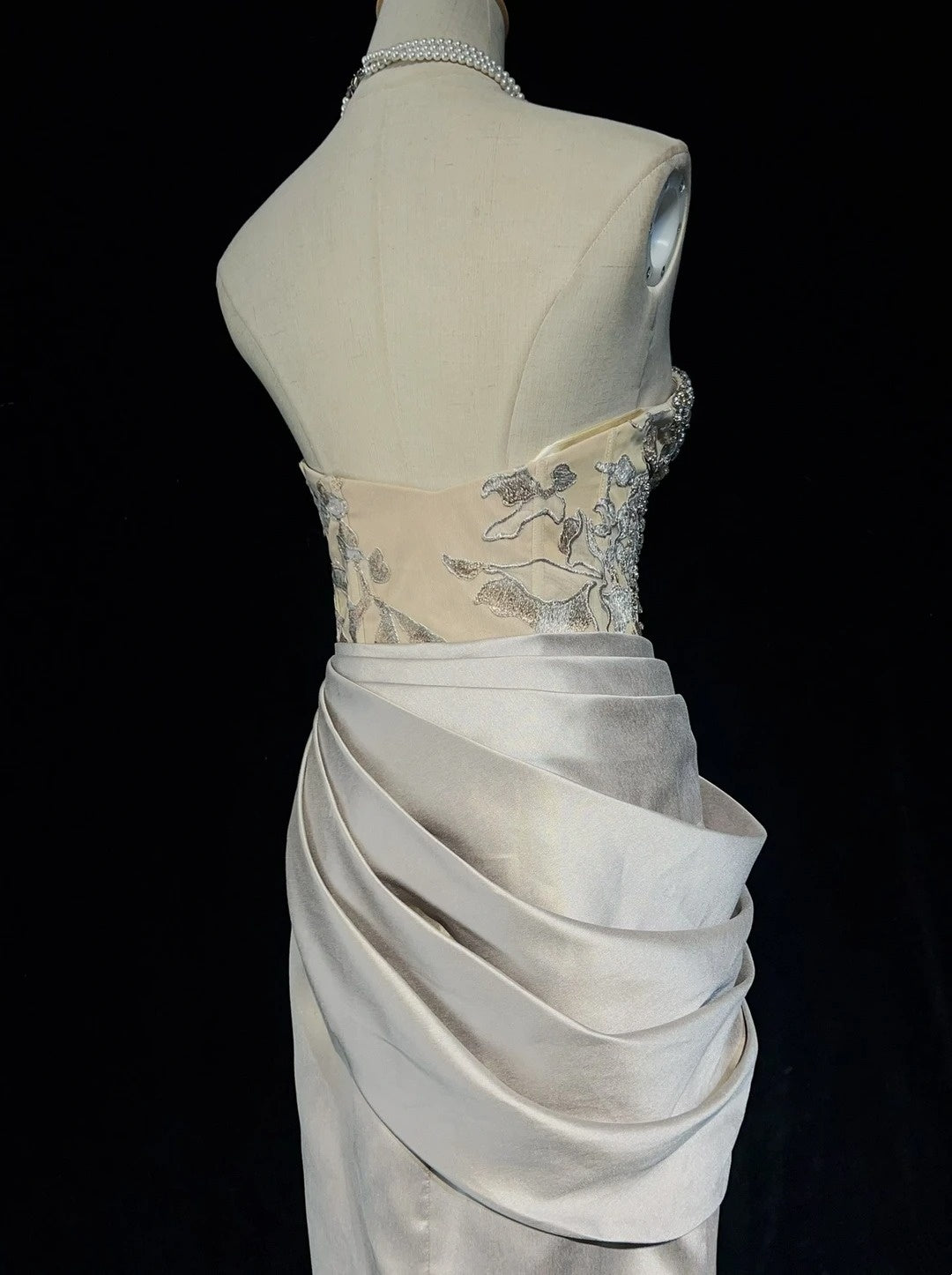 Robes de bal vintage des années 80 sirène bustier gris argenté avec perles tenues de soirée semi-formelles N3638