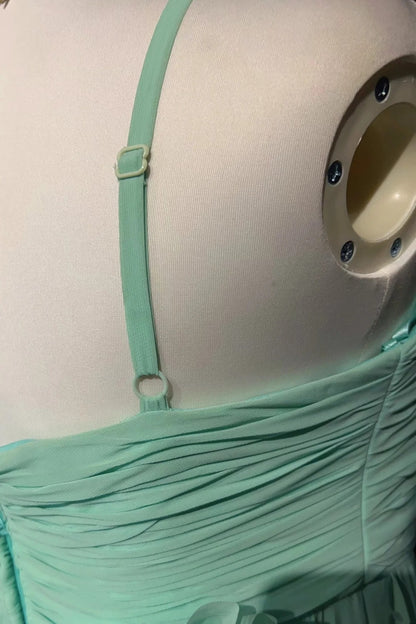Vintage Prom Dresses A line Spaghetti Strap Mint Green Chiffon Sleeveless 1980s Long Formal Evening Gown N2630