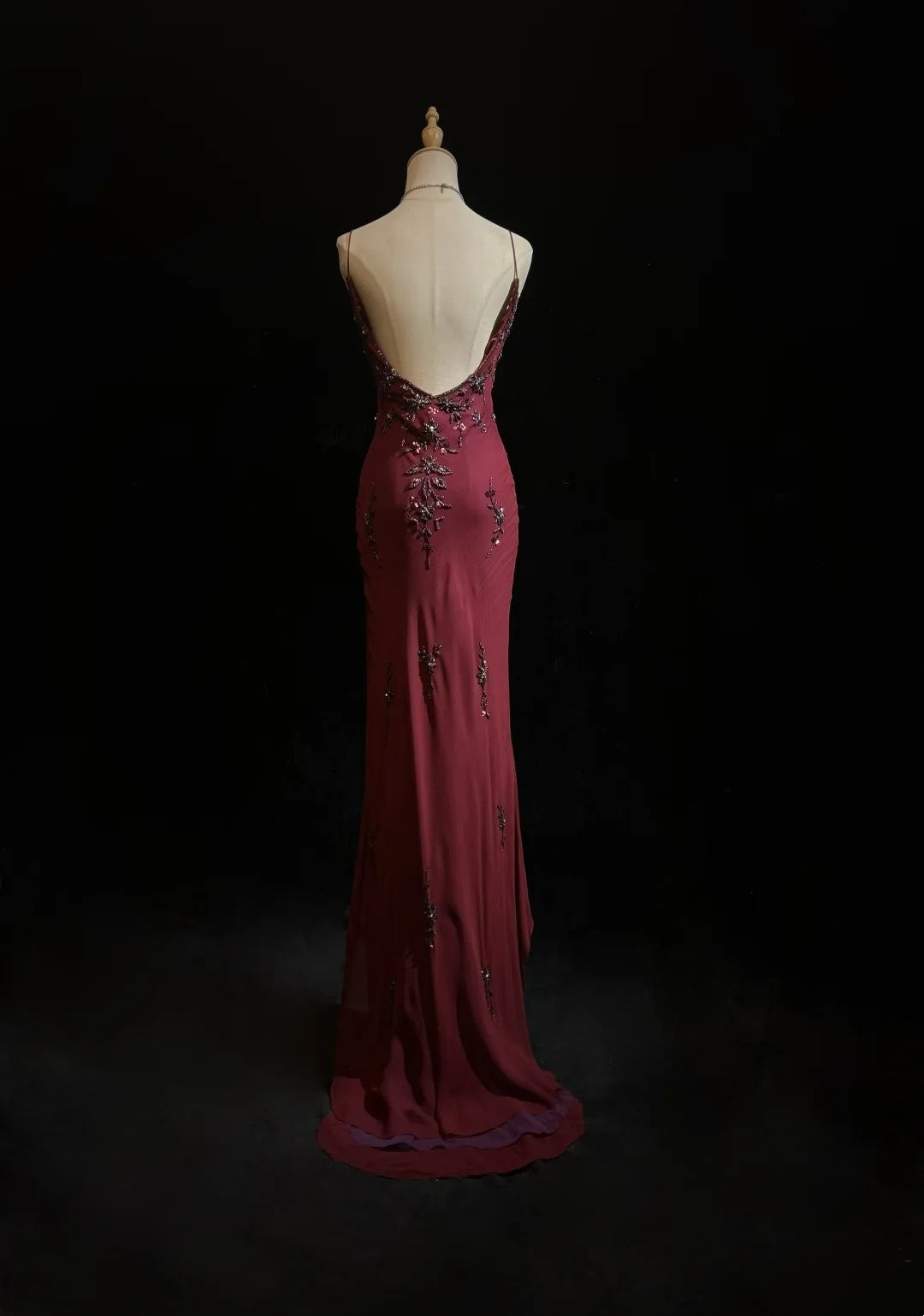 Robes de bal uniques, coupe asymétrique, bretelles fines, bordeaux, sans manches, avec perles, robe de soirée semi-formelle N3794