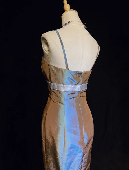 Robes de bal de rêve années 90 sirène à fines bretelles en satin avec perles tenues de soirée formelles N3825