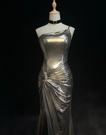 Belles robes de bal sirène asymétrique en satin avec corsage à volants longues tenues de soirée N3370