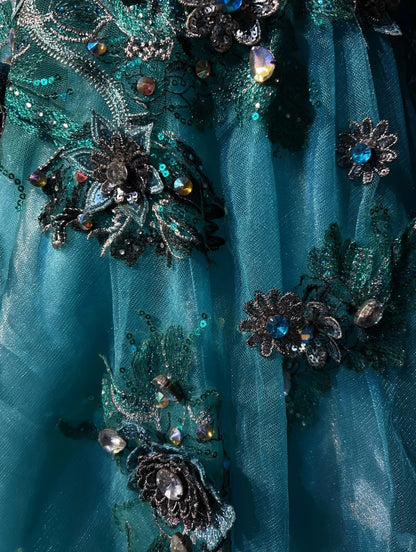 Vintage Ballkleider Inspo Meerjungfrau Träger Tüll Blau Lang 1990er Mit Spitze Applikationen Abendkleider N3360