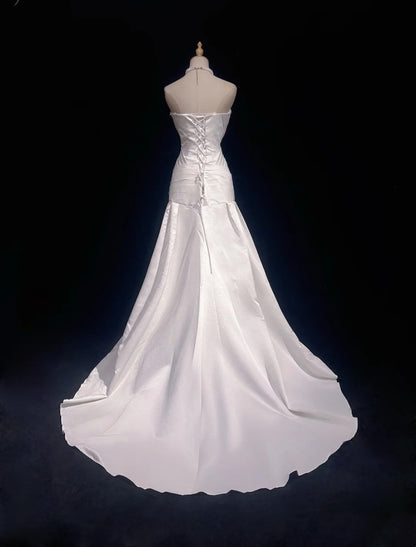 Vintage 90er Abschlussballkleider Meerjungfrau Trägerlos Weiß Chiffon Mit Rüschenperlen Langes Ballkleid N3036