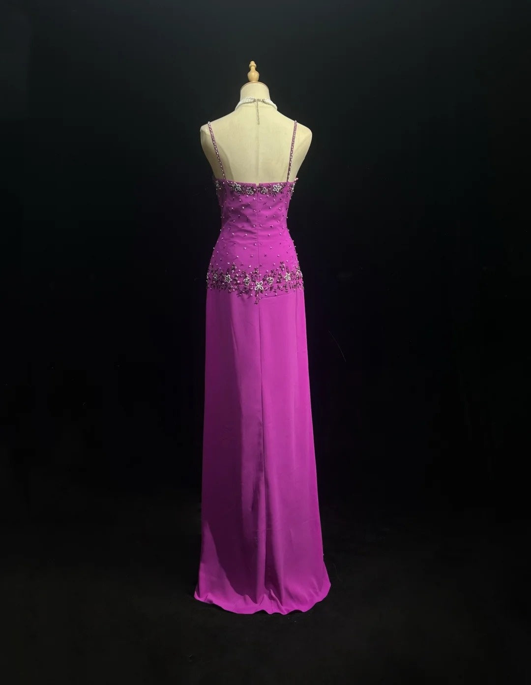 Robes de bal vintage en mousseline de soie, ligne A, bretelles spaghetti, couleur raisin, avec perles, fendue, robe de soirée longue N2456
