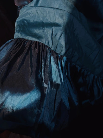 Belles Robes de Bal Sirène Bustier Bleu avec Corsage Volanté Longues Tenues de Soirée N3358