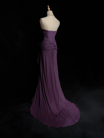 Robes de bal vintage des années 60 sirène bustier en cœur mousseline violette longue robe de bal N3102