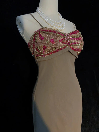Robes de bal vintage des années 90, sirène, bretelles spaghetti, mousseline, longues, pour soirées semi-formelles N3655