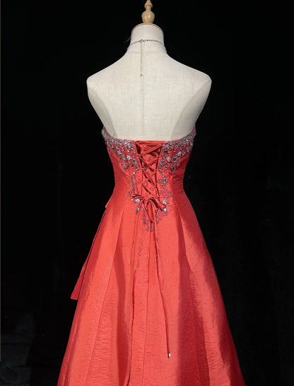 Robes de bal glamour Robe de soirée bustier rouge rouille avec perles Tenues de soirée formelles N3818