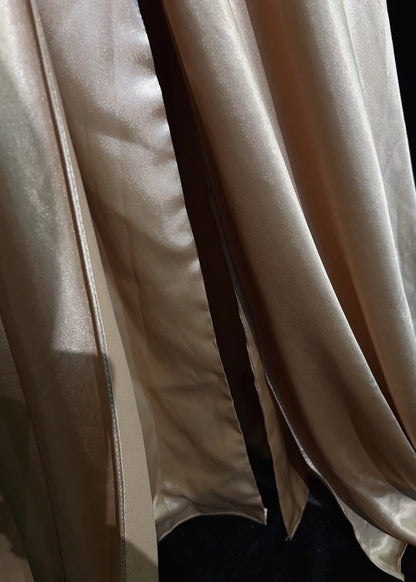 Vintage Abschlussballkleider Inspo A-Linie V-Ausschnitt Gold Satin Lang 1990er Mit Perlen Abendkleider N3347