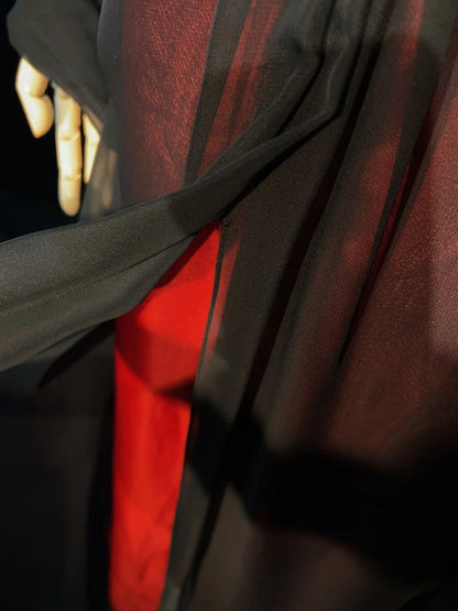 Wunderschöne Abschlussballkleider A-Linie Spaghettiträger Schwarz Rot mit Umhang Lange Formelle Abendgarderobe N3668