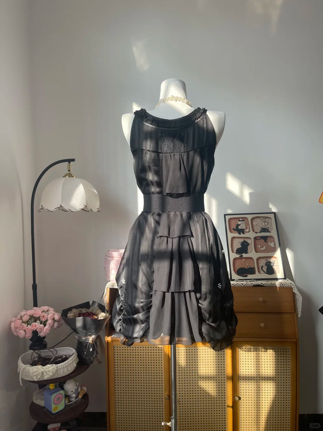 Vintage A line V Neck Little Black Dress With Bow 16th Birthday Homecoming Dress Graduation Outfit RB6793