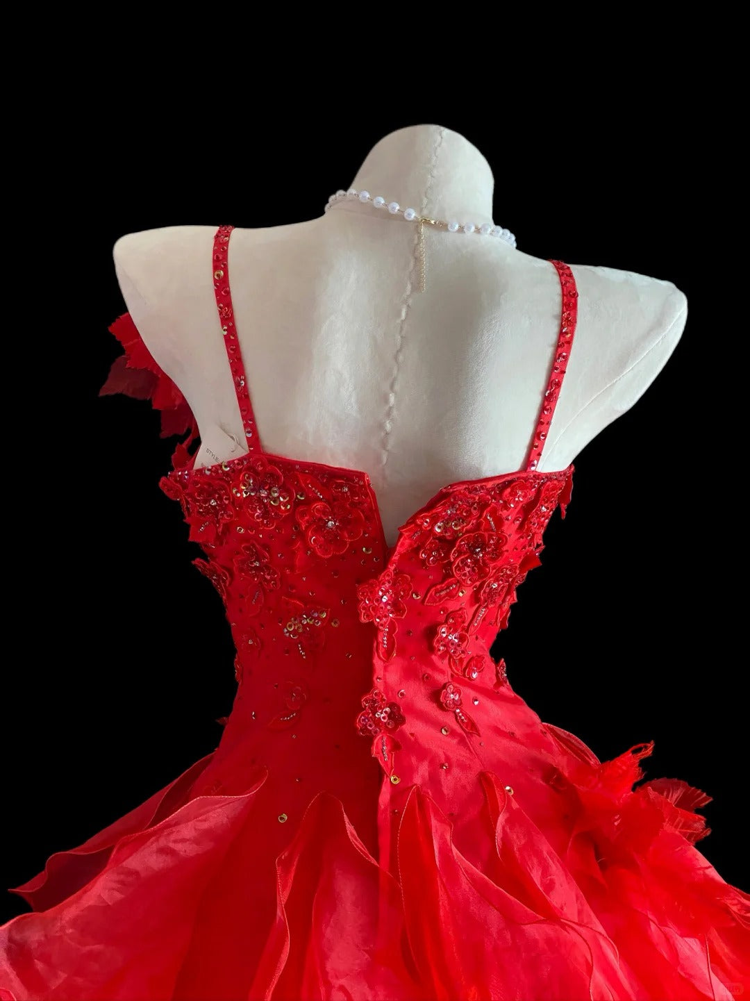 Princess Ball Gown Spaghetti Straps Red Long Lace Sweet 16 Dresses Seventeen Quince Dress RB4015