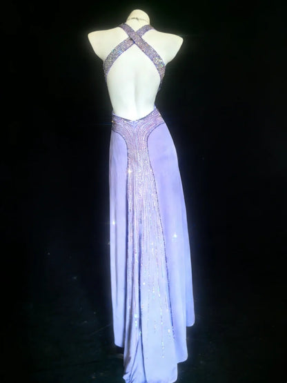 Sparkly Prom Dresses Mermaid Spaghetti Strap Lilac Backless With Beading Long Formal Gown N2958