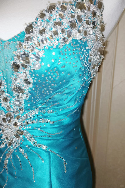 Élégante robe sirène bustier bleue avec perles pour 18e anniversaire, tenue de soirée formelle pour le bal N4185