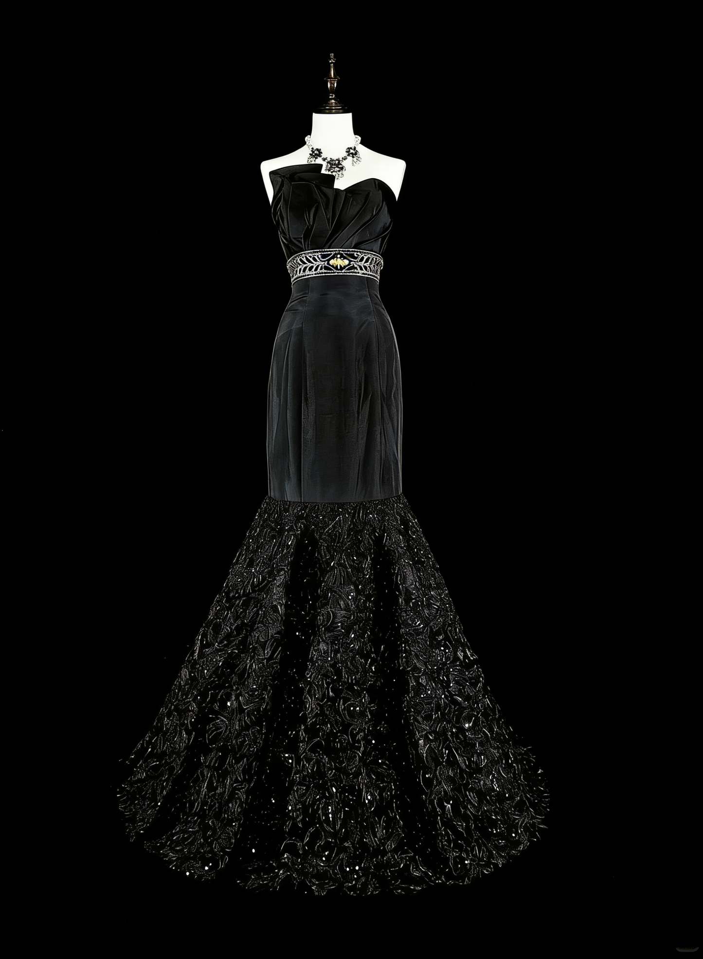 Robe de Bal Vintage Esthétique Sirène Rétro Années 70 en Satin Noir Robe Longue de Soirée N2151