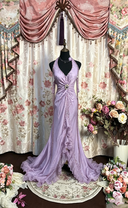 Vintage Prom Dresses 1950s Retro Classy Prom Dresses Inspo Halter Grape Long Prom Gowns AU196