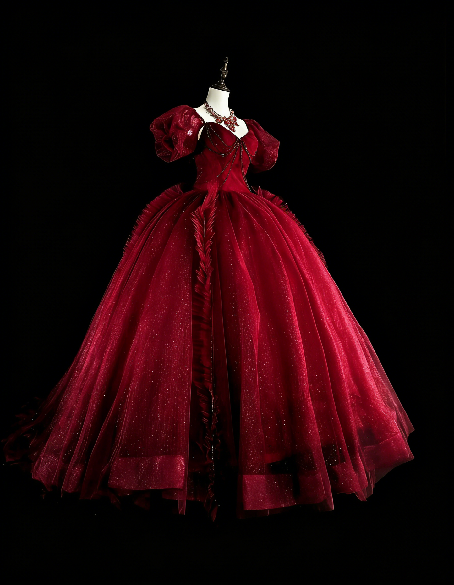 Vintage Abschlussballkleider Ballkleid Trägerlos Weinrot Tüll Burgund 2000er Jahre Langes Partykleid N2379
