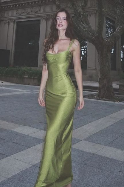 Elegant Mermaid Spaghetti Straps Mint Green Long Prom Dress with Ruched Wedding Guest Dress N262