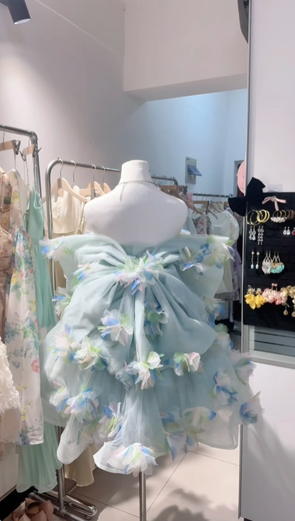 Robe De Bal Modeste Bustier Tulle Vert Clair À Fleurs Court Mini Inspiration Aînée Tenues 16ème Anniversaire Robes De Soirée RB3966