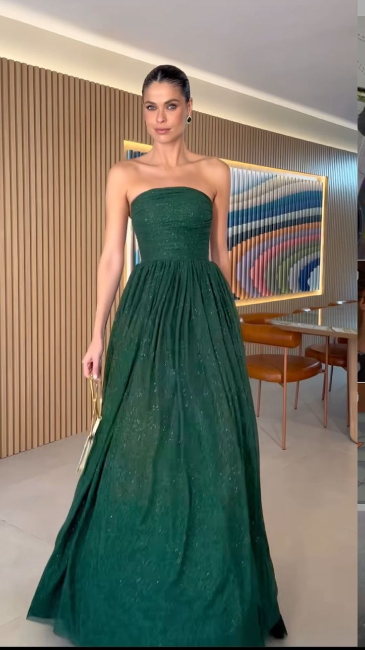Graceful A line Strapless Dark Green Pleated Sleeveless Prom Dress Formal Evening Dress Party Gowns AB428