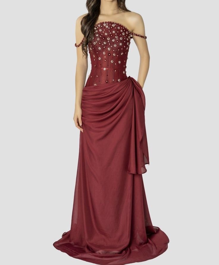 Robe de bal élégante sirène à fines bretelles, couleur bordeaux, en mousseline, idéale pour les adolescentes. Robe de soirée, modèle AB1122.