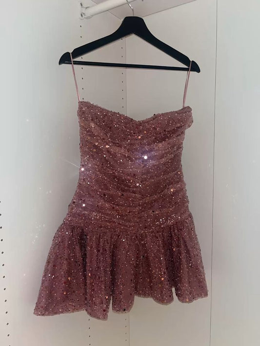 Sparkly Sheath Strapless Sequin Mini Senior Inspo Short Party Outfits Formal Homecoming Dresses RB3043