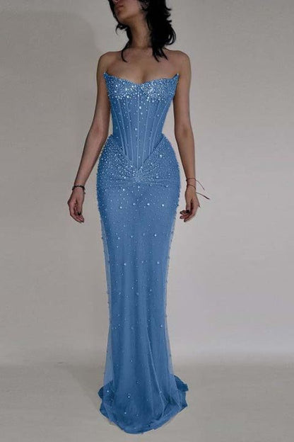 Robe de bal de luxe sirène à corset brodé de perles de cristal - Tenue pour un 20e anniversaire N876