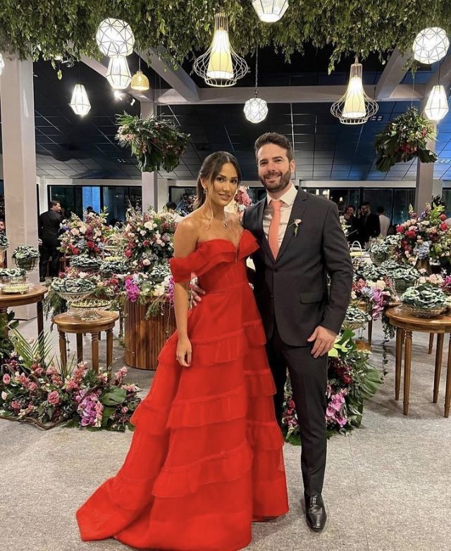 Robe de bal rouge modeste à épaules dénudées, robe de soirée longue et formelle AB382