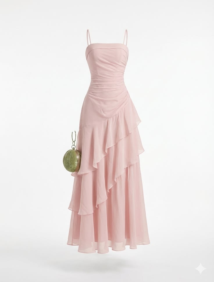 Wunderschönes Meerjungfrauen-Abendkleid aus rosa Chiffon mit Spaghettiträgern, langes ärmelloses Ballkleid für besondere Anlässe, Modell N1869