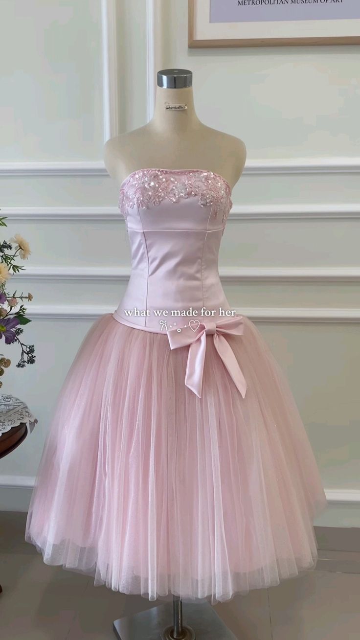 Elegant Ball Gown Strapless Pink Tulle Knee Length Inspo Hoco Dress Ideas Homecoming Dresses RB4189