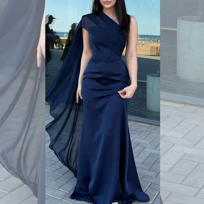 Elegantes Abendkleid, marineblaues Meerjungfrauen-Abendkleid für Damen, trägerlos, schlicht, langes formelles Kleid AB1921