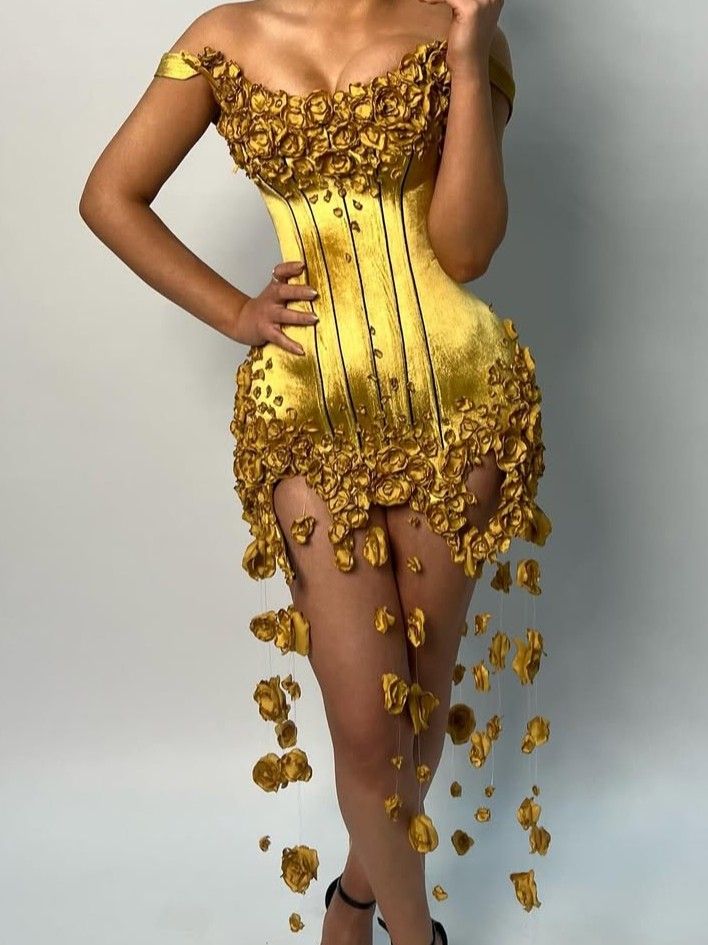 Glamorous Sheath Sweetheart Gold With Flowers For Black Women Party Dress Short Mini 20th Birthday Dresses Hoco Outfit RB3421
