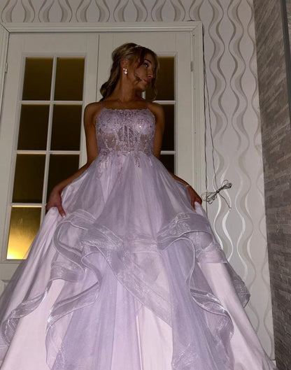 Einzigartiges Ballkleid, Abschlussballkleid, lila Spitze, formell, lang, gestuft, Abendkleid, Vestidos De Dia AB551
