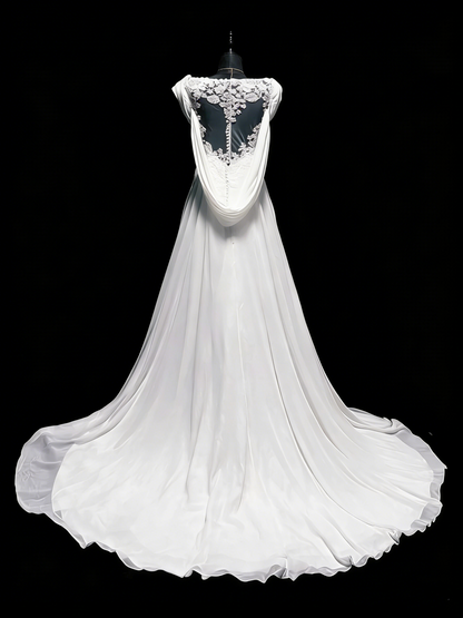 Vintage Brautkleid Meerjungfrauen-Stil, herzförmiger Schnitt, Chiffon, weiß, geraffte Spitze, langes Brautkleid, figurbetontes Brautkleid N1207