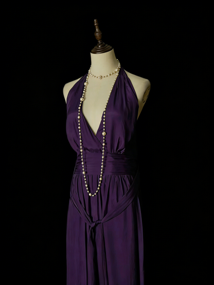 Einfaches, lila A-Linien-Abendkleid im 80er-Jahre-Stil mit V-Ausschnitt, langes formelles Kleid für die High School, N1330