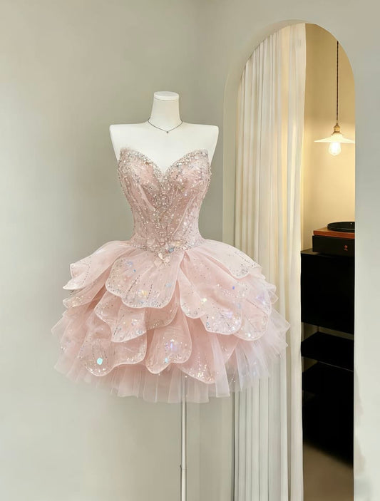 Pretty Ball Gown Sweetheart Pink With Beading Graduation Inspo Short 15th Birthday Outfits Homecoming Dresses RB3180