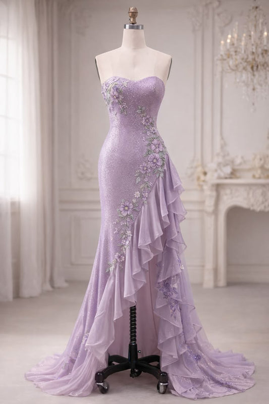Shimmering Lavender Floral Mermaid Gown Enchanted Garden Prom Inspo Dresses Fashion Party Wear Dress N1857