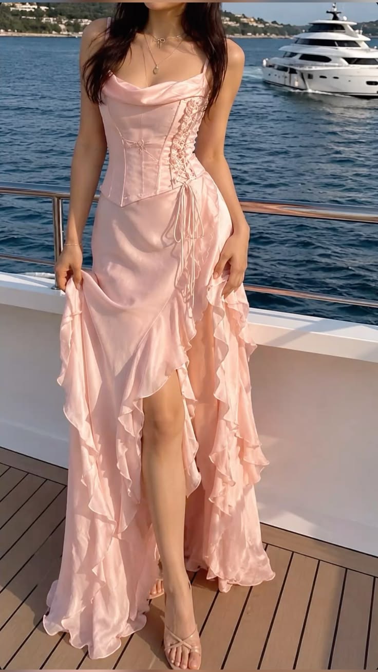 Elegant Mermaid Spaghetti Strap Pink Chiffon With Ruffles Perfection-Formal Goals Nigh Evening Long Prom Dress Party Outfits RB6738
