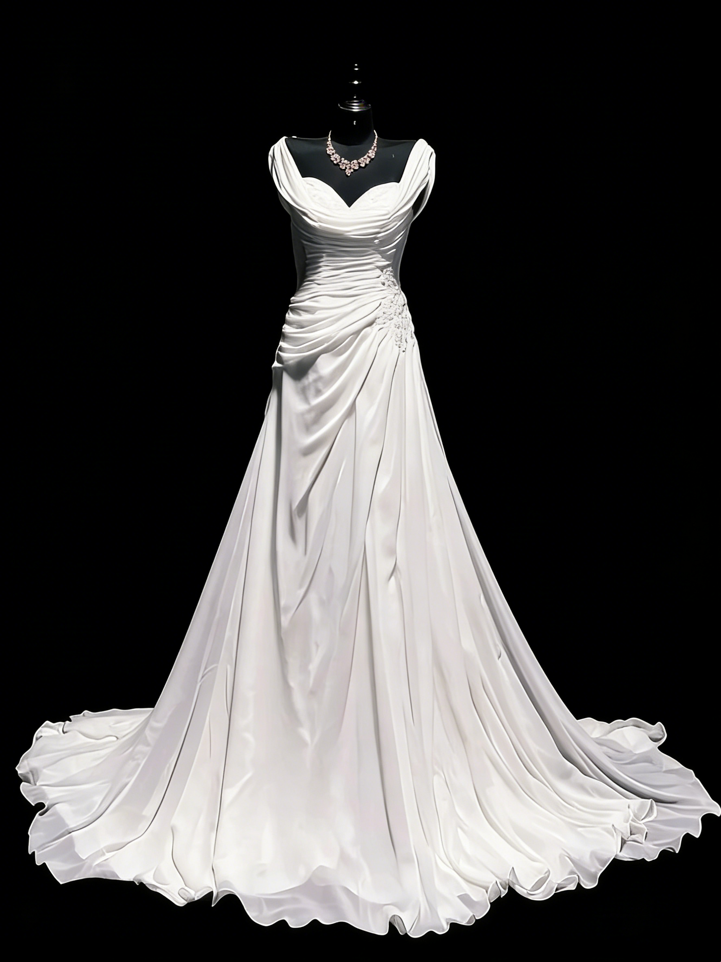 Vintage Brautkleid Meerjungfrauen-Stil, herzförmiger Schnitt, Chiffon, weiß, geraffte Spitze, langes Brautkleid, figurbetontes Brautkleid N1207